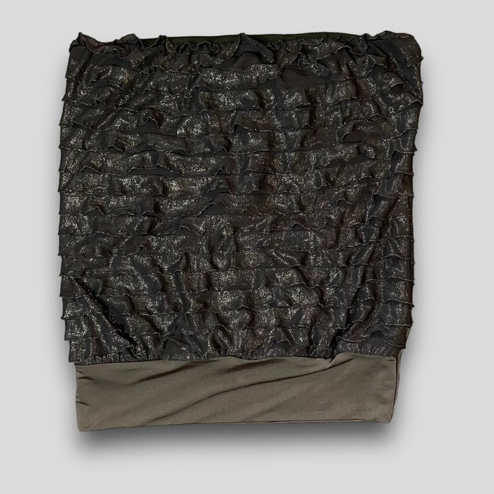 MANIFESTO  UNIQUE RARE Y2K VINTAGE RUFFLE TUBE TOP METALLIC DARK GREEN - L